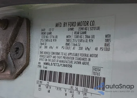 2018 Ford Transit Connect Xl z USA, uszkodzony, nr VIN NM0LS7E72J1366556